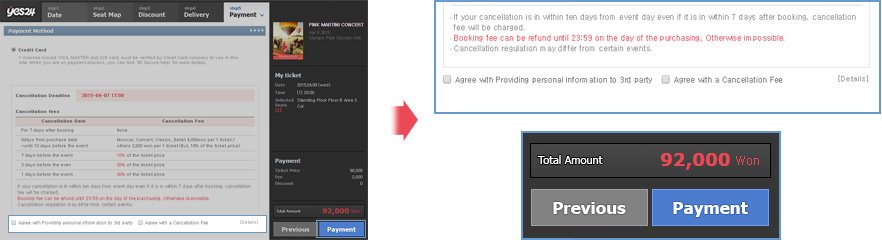 STEP 5 — 確認金額與取消條款,勾選 2 個 checkbox 後點 Payment
